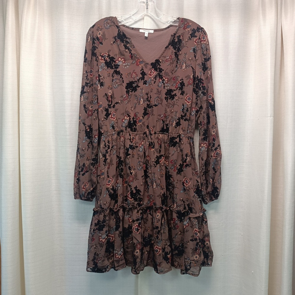Maurices Floral Velvet V-Neck Tiered Mini Dress Mauve Brown Womens M Whimsygoth